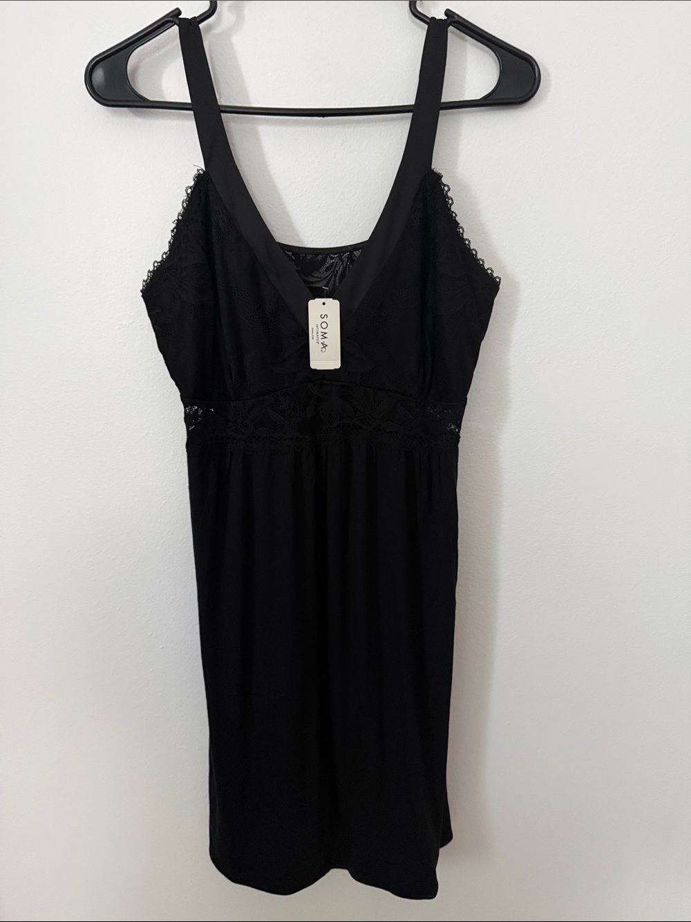 Soma Cool Nights Black Lace Chemise Nightgown Adjustable Straps NWT Size L